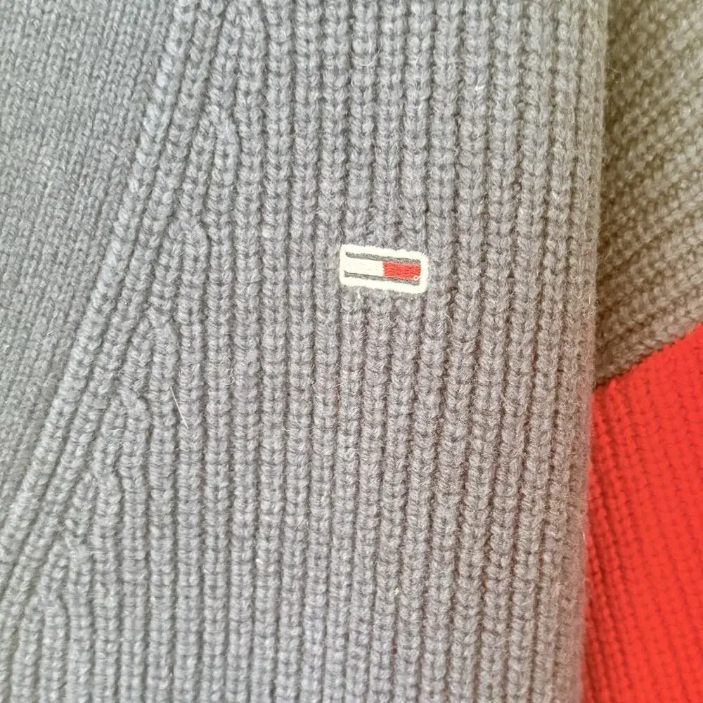 Tommy Jeans Colorblock Cardigan Sweater Mens XL Wool Blend Red Navy Cottage Core